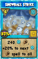 Wizard101 Ice spell card: Snowball Strike, Spell ID 1493
