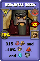 Wizard101 Balance spell card: Elemental Golem, Spell ID 1855