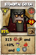 Wizard101 Balance spell card: Elemental Golem, Spell ID 1855