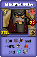 Wizard101 Balance spell card: Elemental Golem, Spell ID 1853