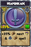 Wizard101 Shadow spell card: Reaperblade, Spell ID 1277