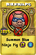 Wizard101 Myth spell card: Blue Ninja Pig, Spell ID 1600