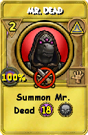 Wizard101 Myth spell card: Mr. Dead, Spell ID 1990