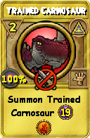 Wizard101 Myth spell card: Trained Carnosaur, Spell ID 1834