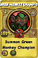 Wizard101 Myth spell card: Green Monkey Champion, Spell ID 1758