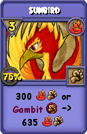Wizard101 Fire spell card: Sunbird, Spell ID 1212