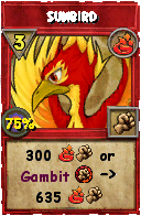Wizard101 Fire spell card: Sunbird, Spell ID 1212