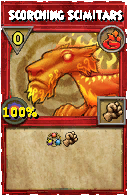 Wizard101 Fire spell card: Scorching Scimitars, Spell ID 2161