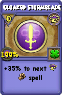 Wizard101 Storm spell card: Cloaked Stormblade, Spell ID 2341
