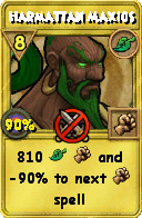 Wizard101 Life spell card: Harmattan Maxios, Spell ID 2581