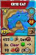 Wizard101 Ice spell card: Cryo Cat, Spell ID 2055