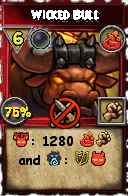 Wizard101 Fire spell card: Wicked Bull, Spell ID 2668