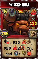 Wizard101 Fire spell card: Wicked Bull, Spell ID 2694