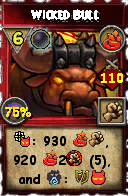 Wizard101 Fire spell card: Wicked Bull, Spell ID 2695