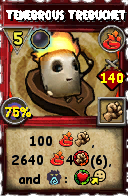 Wizard101 Fire spell card: Tenebrous Trebuchet, Spell ID 2025