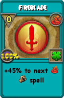 Wizard101 Fire spell card: Fireblade, Spell ID 2774