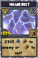 Wizard101 Shadow spell card: Insane Bolt, Spell ID 2032