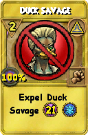 Wizard101 Myth spell card: Duck Savage, Spell ID 2893