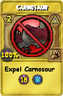 Wizard101 Myth spell card: Carnosaur, Spell ID 2923