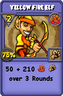 Wizard101 Fire spell card: Yellow Fire Elf, Spell ID 2850