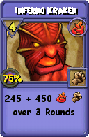 Wizard101 Fire spell card: Inferno Kraken, Spell ID 2493