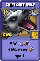 Wizard101 Moon spell card: Shift Grey Wolf, Spell ID 2692
