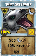 Wizard101 Moon spell card: Shift Grey Wolf, Spell ID 2691