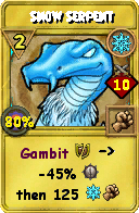 Wizard101 Ice spell card: Snow Serpent, Spell ID 2065