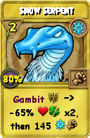 Wizard101 Ice spell card: Snow Serpent, Spell ID 2064