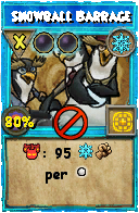 Wizard101 Ice spell card: Snowball Barrage, Spell ID 2136