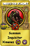 Wizard101 Myth spell card: Inquisitor Ximenez, Spell ID 2158