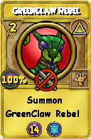 Wizard101 Myth spell card: GreenClaw Rebel, Spell ID 2098