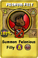 Wizard101 Myth spell card: Felonious Filly, Spell ID 2106