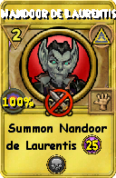 Wizard101 Myth spell card: Nandoor de Laurentis, Spell ID 2077