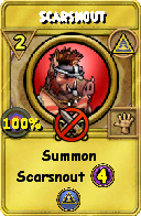 Wizard101 Myth spell card: Scarsnout, Spell ID 2898