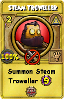 Wizard101 Myth spell card: Steam Troweller, Spell ID 2216