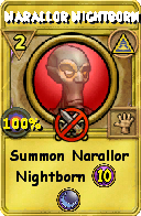 Wizard101 Myth spell card: Narallor Nightborn, Spell ID 2452