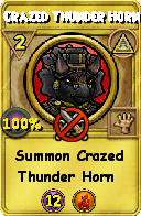 Wizard101 Myth spell card: Crazed Thunder Horn, Spell ID 2175