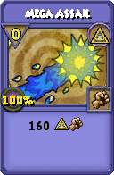Wizard101 Myth spell card: Mega Assail, Spell ID 2474