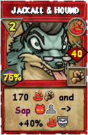 Wizard101 Fire spell card: Jackall & Hound, Spell ID 3683