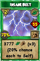 Wizard101 Life spell card: Insane Bolt, Spell ID 3745
