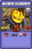 Wizard101 Death spell card: Ominous Scarecrow, Spell ID 3782