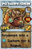 Wizard101 Moon spell card: Polymorph Icehorn, Spell ID 3808