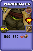 Wizard101 Balance spell card: Plague Ninja Pig, Spell ID 3846