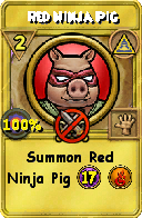 Wizard101 Myth spell card: Red Ninja Pig, Spell ID 3930