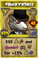 Wizard101 Myth spell card: Vermin Virtuoso, Spell ID 3980