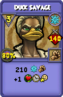 Wizard101 Ice spell card: Duck Savage, Spell ID 3043