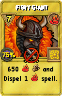 Wizard101 Fire spell card: Fiery Giant, Spell ID 3009