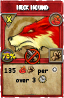 Wizard101 Fire spell card: Heck Hound, Spell ID 3305