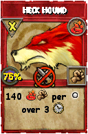 Wizard101 Fire spell card: Heck Hound, Spell ID 3304